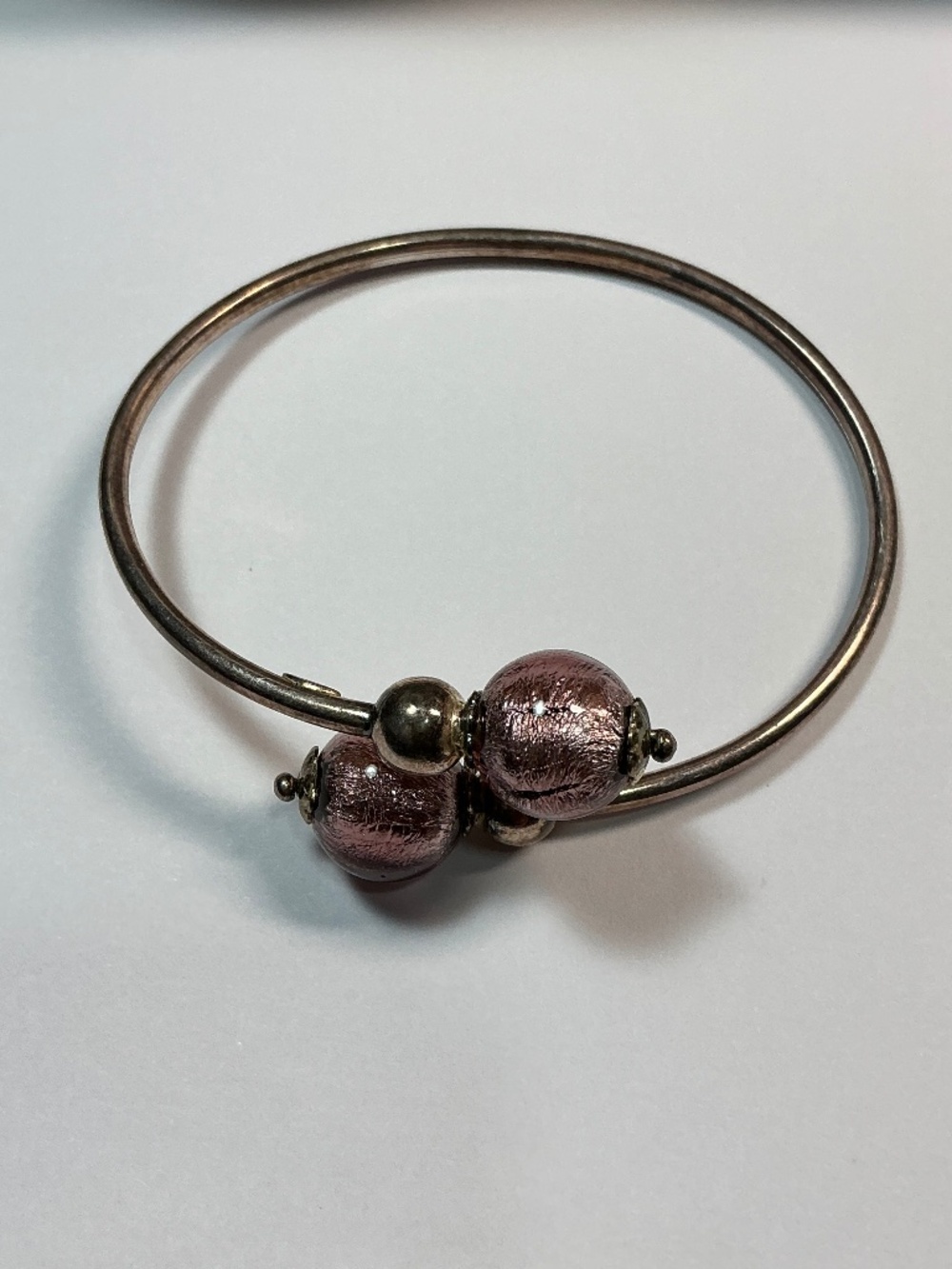 Vintage 800 Silver Bypass Bracelet with Pink Beads. 2 3/8 inches across